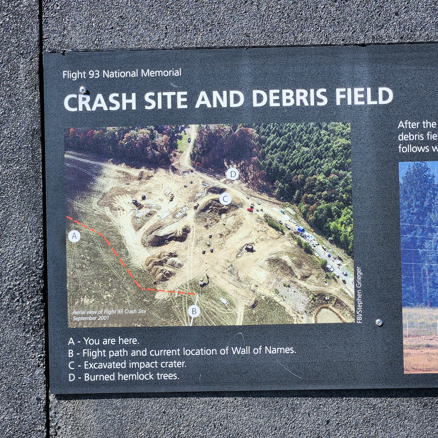 Photo A Sign Along the Memorial Plaza Walkway Showing the Flight 93