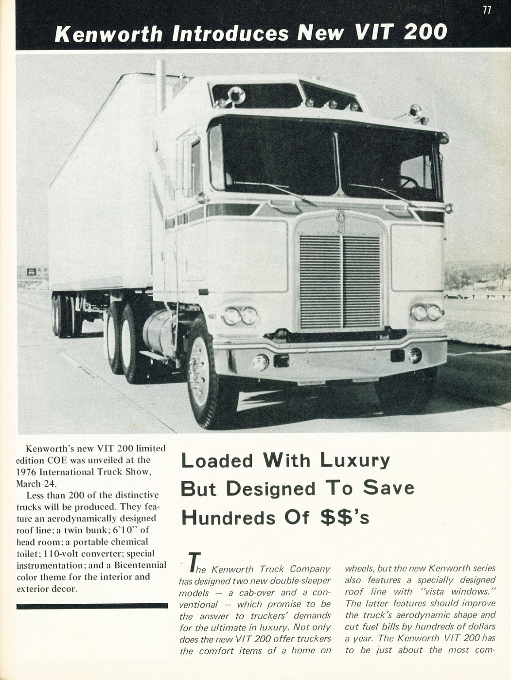 Photo: July 1976 Kenworth VIT 200 Limited 1 | 07 Overdrive Magazine ...